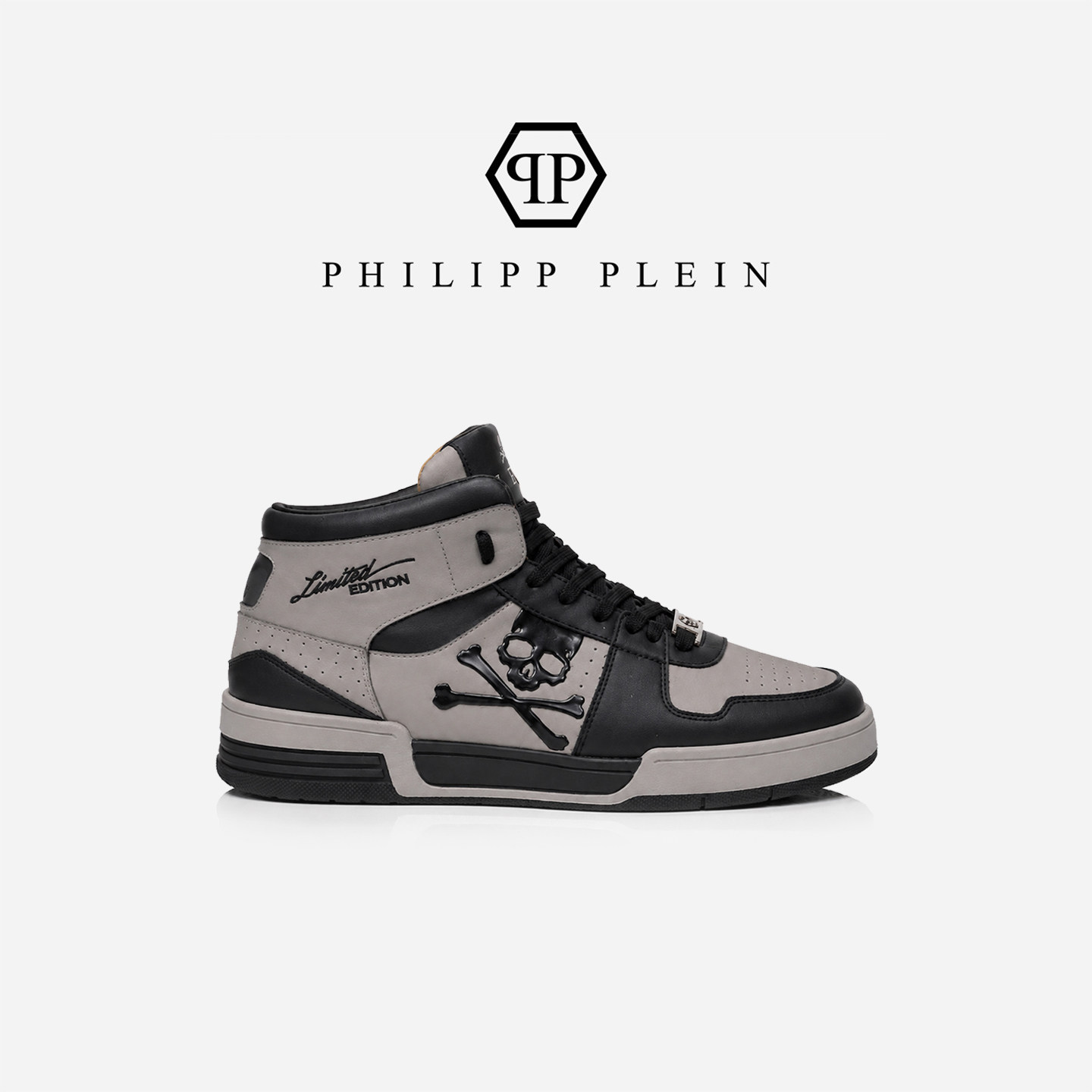 PHILIPP PLEIN 男士秋冬高帮板鞋立体骷髅骨头装饰厚底休闲鞋