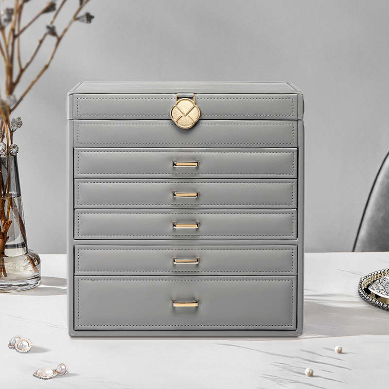 高档轻奢大容量六层抽屉式首饰盒戒指耳钉手表项链饰品收纳盒礼物