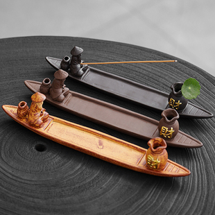 创意老翁垂钓香插香座居室仿古摆件禅意家用茶道香薰沉香陶瓷香炉