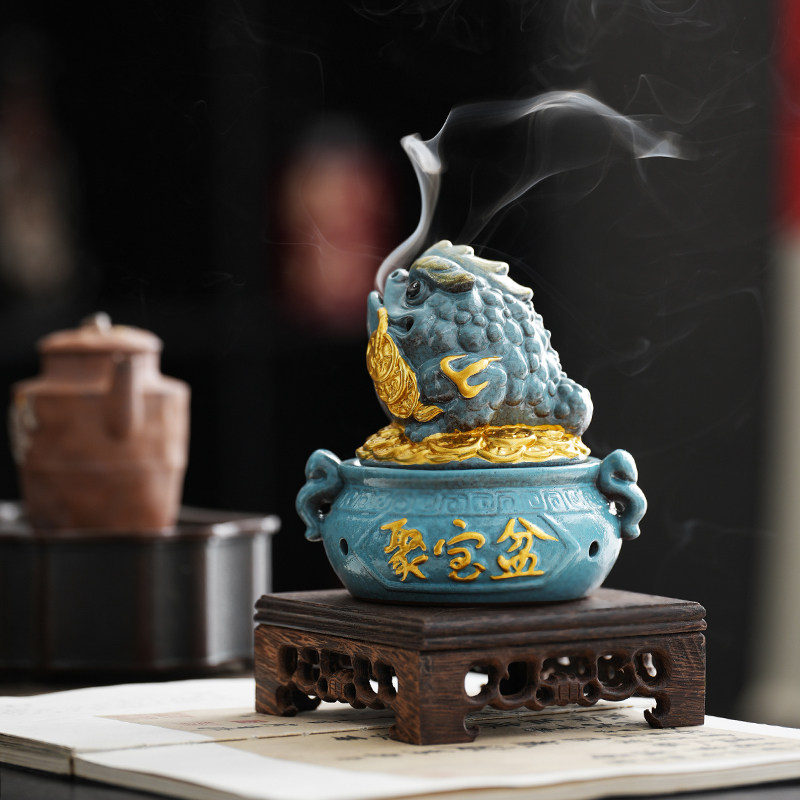 聚宝盆金蟾小号陶瓷盘香炉创意盘香炉艾灸艾草檀香家用室内摆件