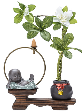 新中式禅意小和尚倒流香炉摆件
