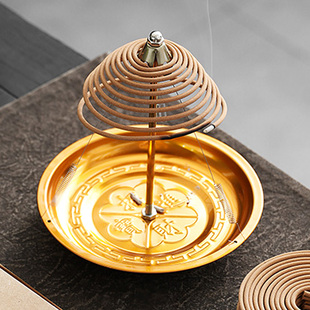 檀香盘香架金色架子香炉盘塔香盘蚊香点香托盘香架24小时檀香支架