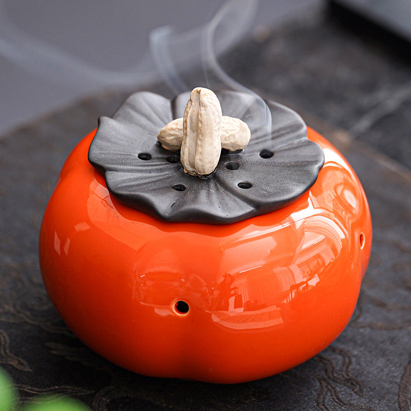 【柿子】好事发生香薰炉茶道家用创意水果陶瓷摆件点线香插盘香炉