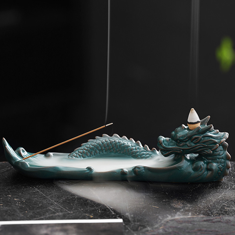 线香炉创意祥龙倒流香炉香插书房茶桌香座摆件家用室内陶瓷香薰炉
