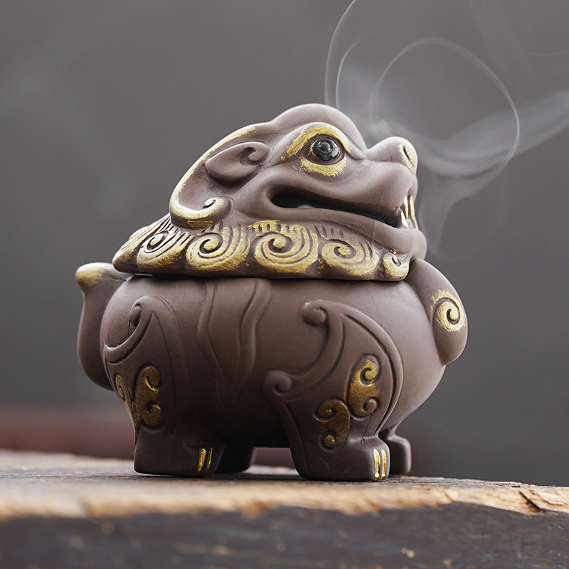狻猊盘香炉招财貔貅香插香座禅意香道复古摆件家用室内熏香炉陶瓷