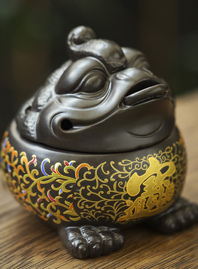 陶瓷盘香炉珐琅彩金蟾家用