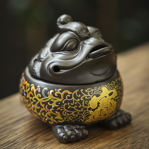 陶瓷盘香炉珐琅彩金蟾家用