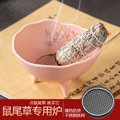 天然加州白鼠尾草专用香炉香薰套装瑜伽室内净化高三足秘鲁圣木条