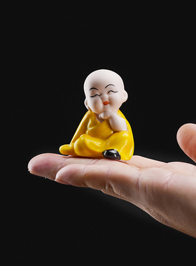 茶宠摆件茶道创意精品陶瓷禅意茶桌茶道小和尚装饰园艺花盆造景