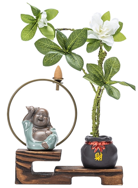 陶瓷小和尚风化木倒流香炉