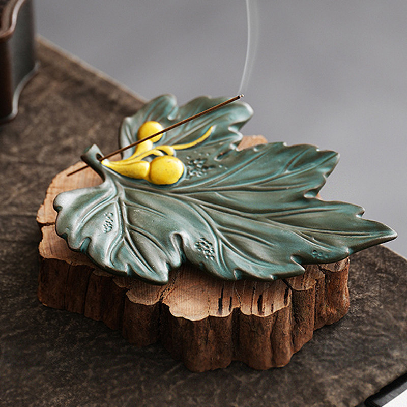 创意复古老岩泥葫芦叶香插家用桌面线香托禅意香熏炉香座粗陶摆件,节庆用品/礼品,线香,淘宝优惠券,粉丝福利购,淘宝优惠卷