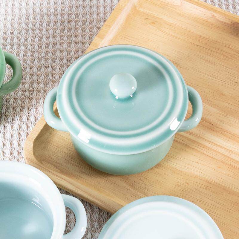 青瓷家用鸡蛋羹耐高温带盖防烫甜点碗双耳烘焙隔水蒸蛋罐子煲汤