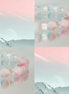 MUON LAKKE/月出-原创串珠蓝粉渐变方糖手链女小众高级感琉璃手串