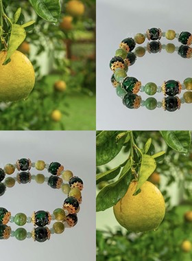 MUON LAKKE/春日来信-原创设计绿龙纹瓷珠手链女网花隔珠精致手串