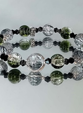 MUON LAKKE/幽林-原创冰裂绿金手链情侣款转运珠高级复古精致手串