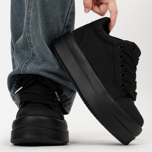 黑武士哑光8cm隐形内增高板鞋男女厚底松糕面包鞋通勤大头德比鞋
