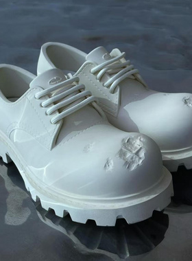 侯明昊同款白色未来德比鞋男女2026新款巴黎米奇大头厚底男士皮鞋