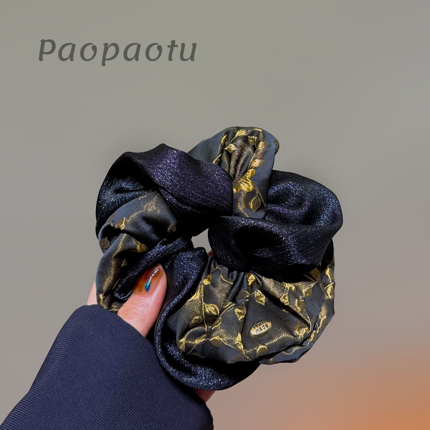 韩国金树叶缎面大肠发圈女大号双拼色高级感丸子头发绳氛围感女