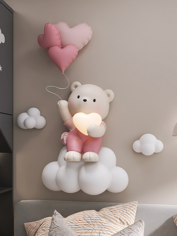 熊卧室床头挂绘灯3D立体浮雕儿童房背景墙装饰画现代入口客厅壁画