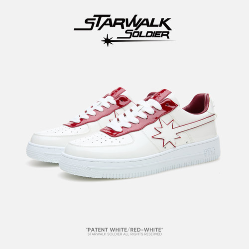 starwalk漆皮白红流星鞋