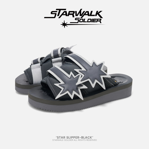 starwalk黑色流星魔术贴拖鞋