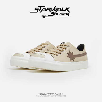 STARWALK SOLDIER MOONWAVE SAND流星月球鞋浅棕色圆头增高帆布鞋