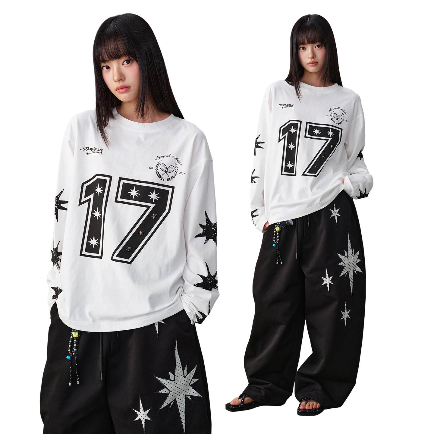 STARWALKSOLDIER*微透星星罩衫"透气薄款"宽松柔软防晒长袖T恤女