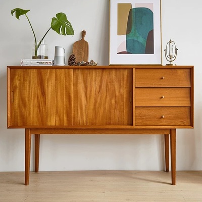 寻木启室 北欧风格中古缅甸柚木黑胡桃高脚展示柜 可定制