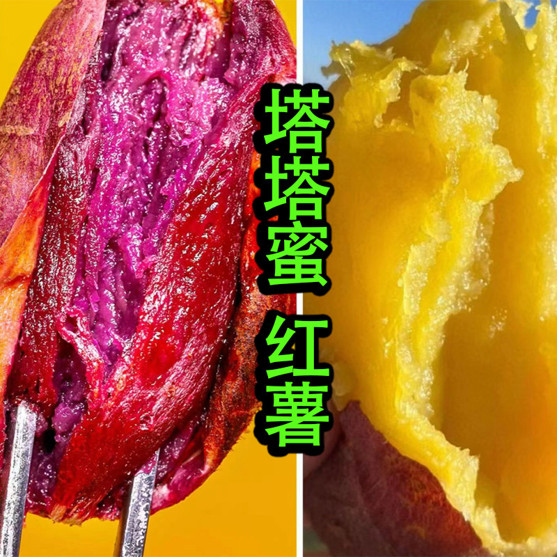 云南塔塔蜜紫薯花青素不干不噎高原蜜薯双拼红薯紫罗兰软糯水晶烤