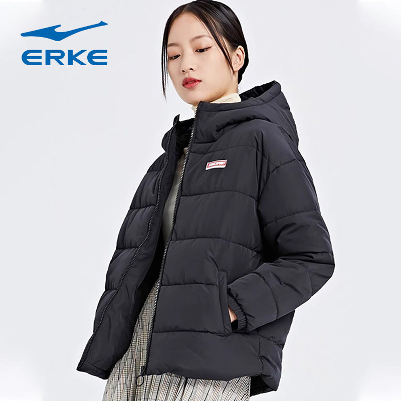 鸿星尔克棉服女士外套冬季新款黑色短款拉链保暖女装连帽运动上衣,运动服/休闲服装,运动棉衣,淘宝优惠券,粉丝福利购,淘宝优惠卷