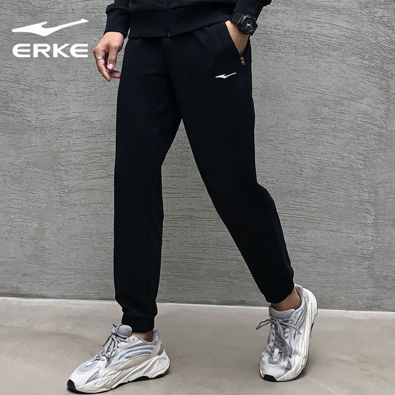 鸿星尔克运动裤男裤子夏季品牌男士宽松休闲裤黑色束脚九分卫裤男