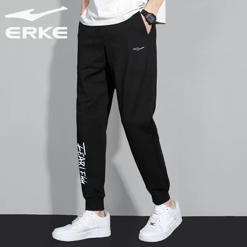 ERKE鸿星尔克春秋运动长裤男黑色收脚宽松舒适针织百搭九分休闲裤,运动服/休闲服装,运动长裤,淘宝优惠券,粉丝福利购,淘宝优惠卷