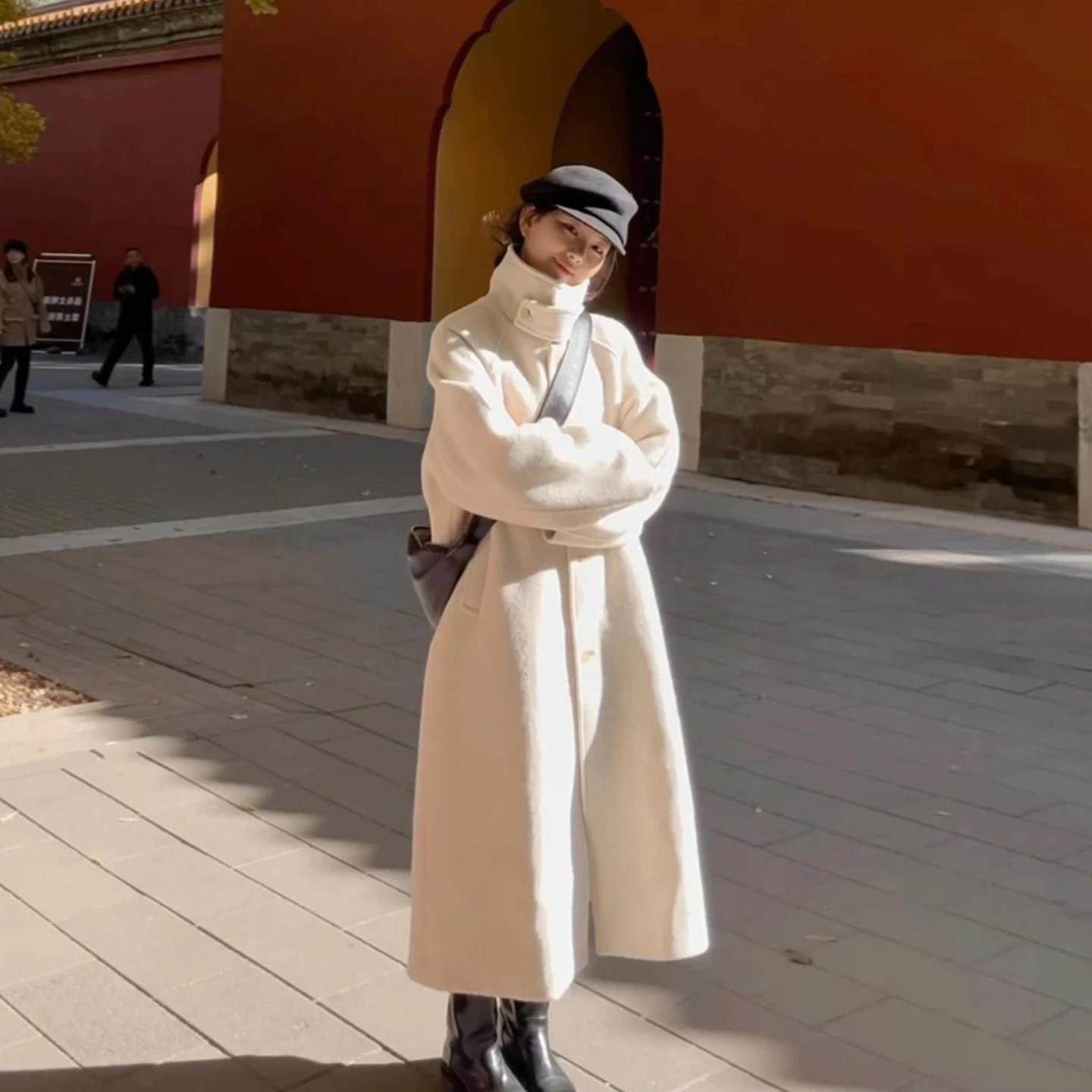 白色立领单排扣呢子大衣女冬季新款韩系气质百搭中长款毛呢外套,运动/瑜伽/健身/球迷用品,广场舞套装,淘宝优惠券,粉丝福利购,淘宝优惠卷