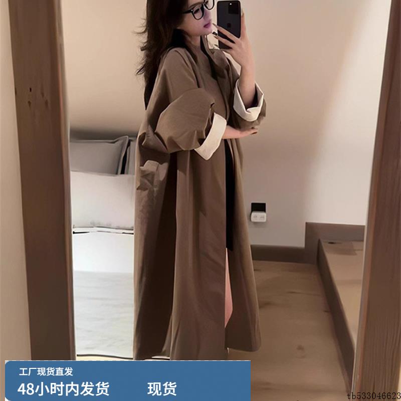 深卡其色立领长袖风衣外套女春秋欧货高级感显瘦中长款过膝大衣