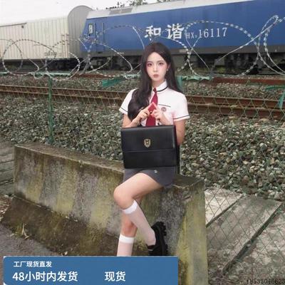 韩系学院风制服浅粉色收腰衬衫高腰包臀裙迪士尼穿搭毕业班服套装