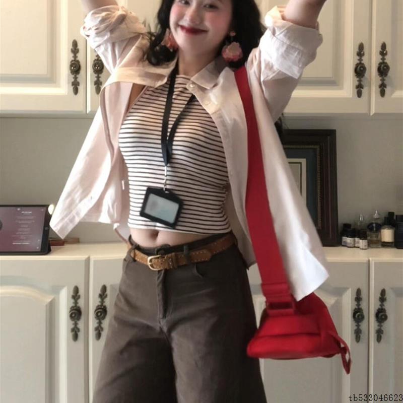2025新款粉色衬衫外套女春秋季内搭条纹无袖背心高级感巨好看套装