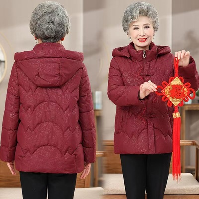 棉衣女款爆款2025新款中老年人连帽加绒加厚保暖羽绒棉服妈妈棉袄