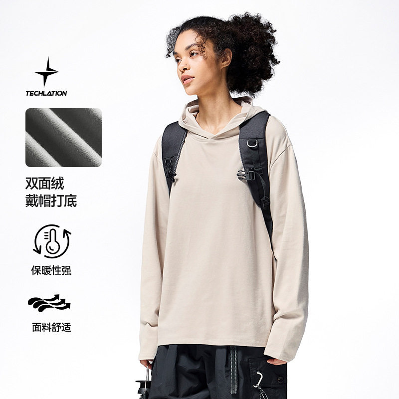 捷展男装|双面绒连帽打底长袖卫衣2026春季新品轻运动户外薄上衣