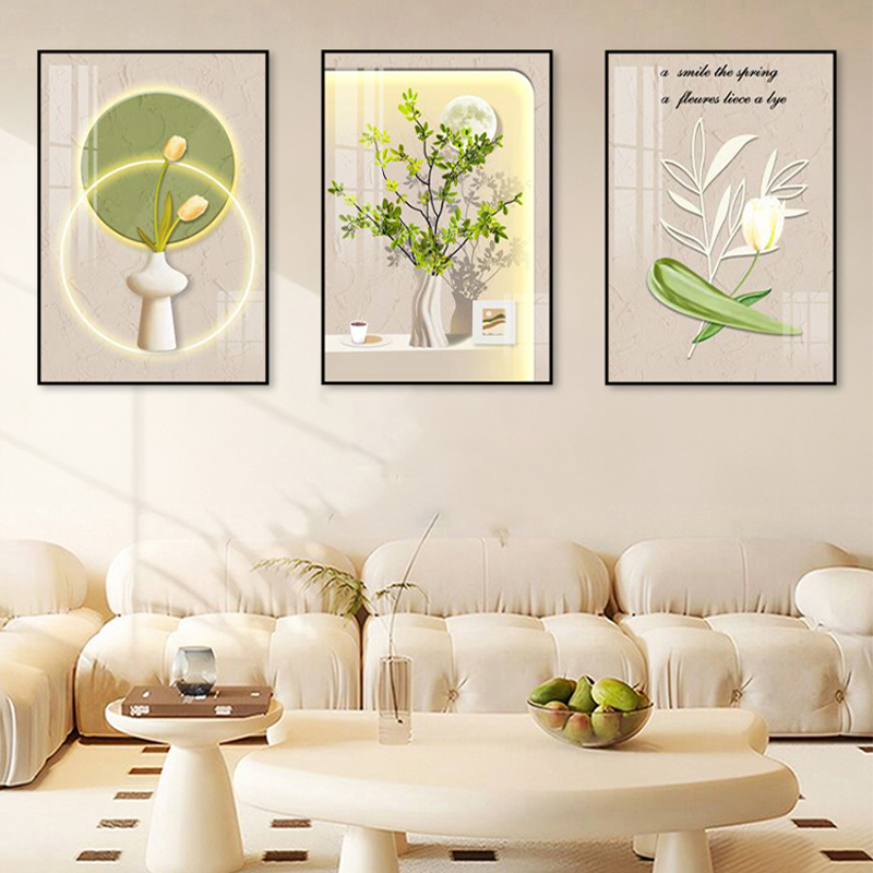 唯美小清新客厅装饰画静物沙发背景墙挂画现代简约高档三联画壁画