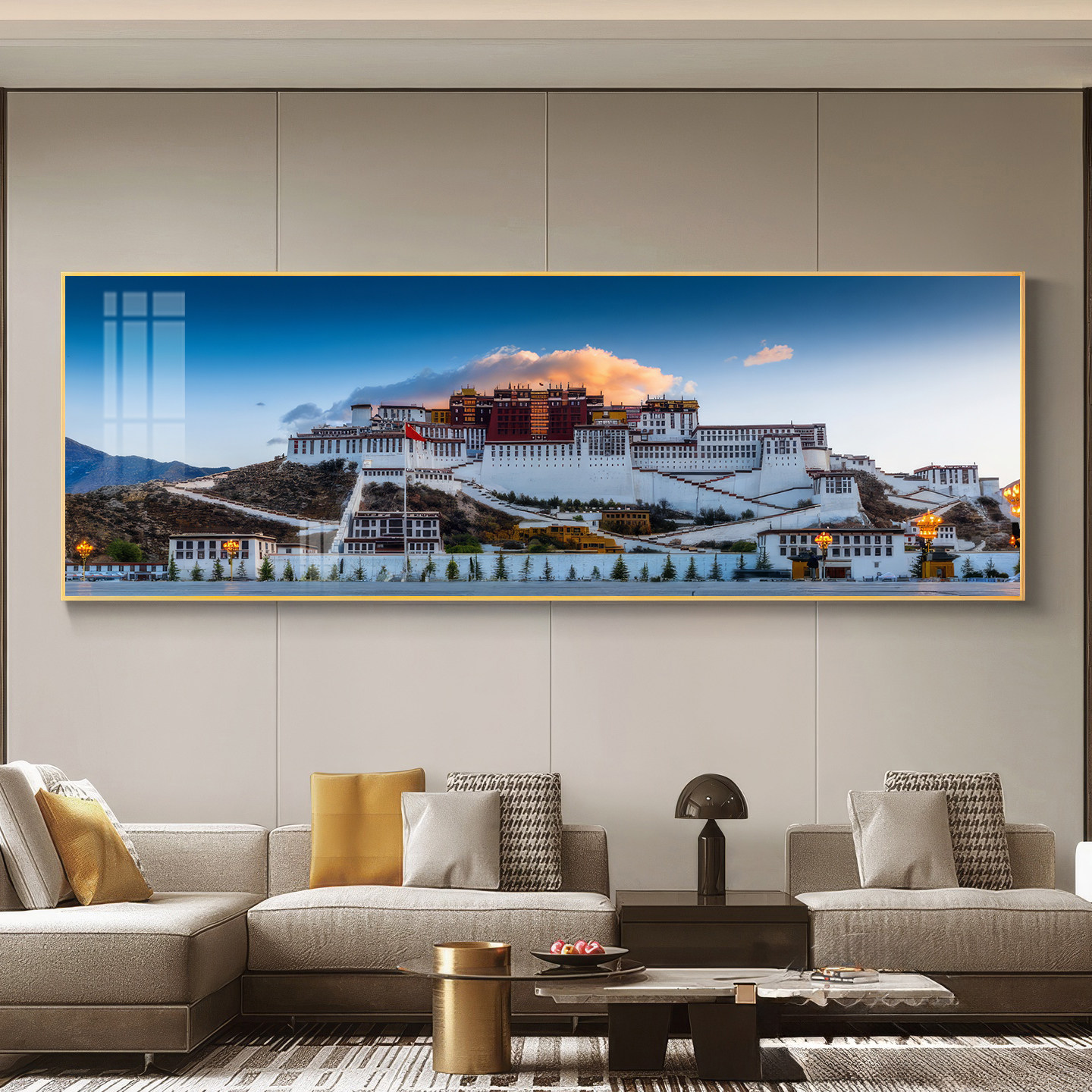 布达拉宫沙发背景墙装饰画横版一整幅客厅挂画大气横幅办公室挂画