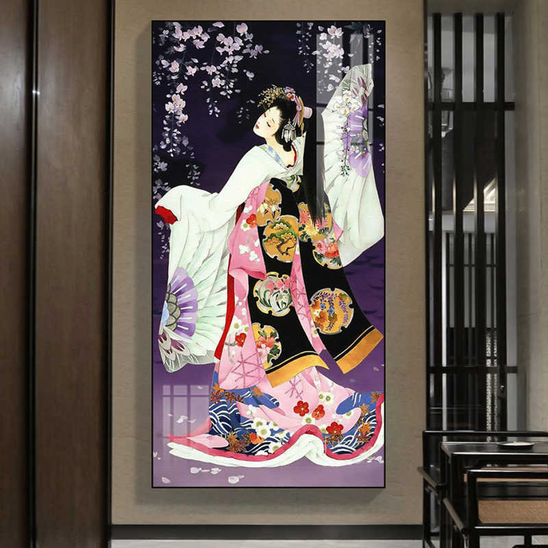 日式浮世绘玄关装饰画日料寿司店晶瓷画饭店包厢古典挂画入户壁画图片
