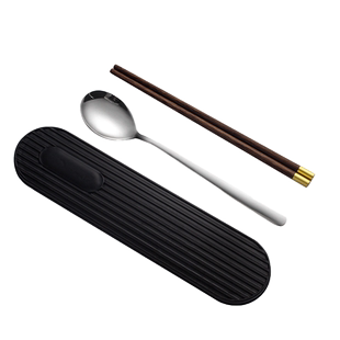 304不锈钢筷子勺子套装鸡翅木便携餐具旅行学生单人吃饭用户外