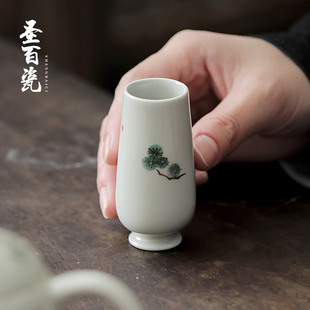 家用功夫茶具聚香杯品茗杯 陶瓷手绘岁寒三友闻香杯单杯白酒杯中式
