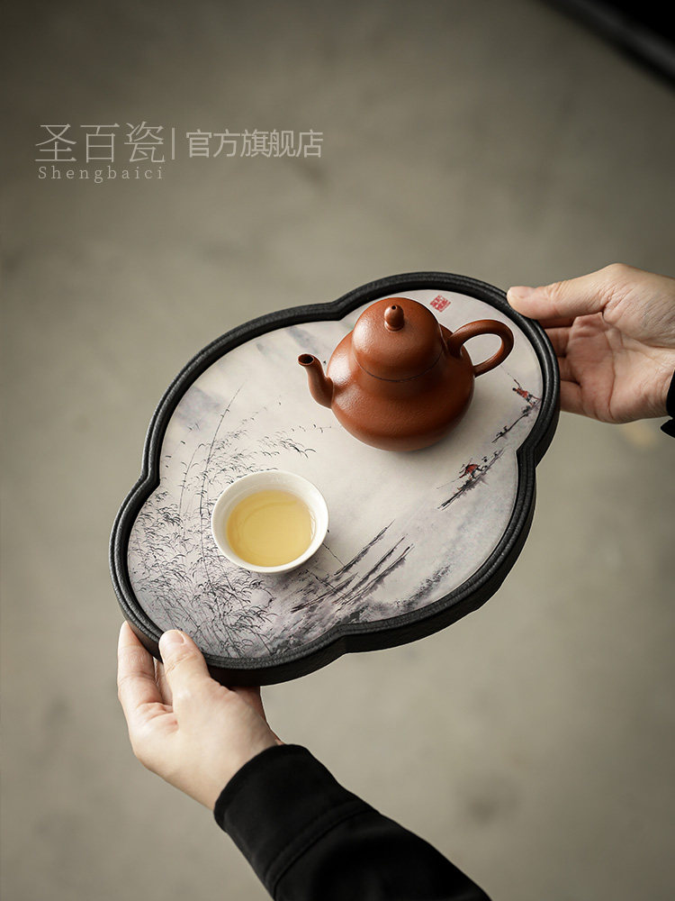 国风覆古陶瓷小吸水干泡盘功夫茶套装快干沥小茶几茶盘壶