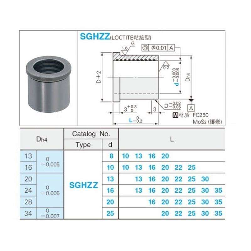 钢加石墨自润滑型标准精密卸料板导套SGHZ8/10/13/16/20/25