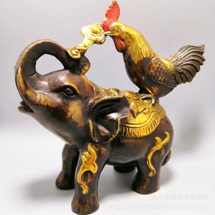 2021销铜鸡象如意摆件大象金鸡摆设铜器工艺品