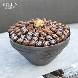 饰 餐桌日用装 美联饰界金属感金色陶瓷果碗家居装 饰品现代高档风格