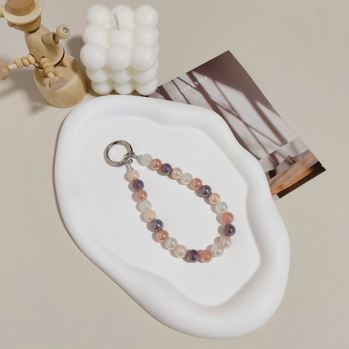 手机挂绳手腕防摔挂链串珠链条美拉德色系圆珠挂饰短款手提挂件