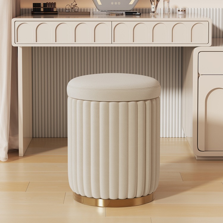 奶油风化妆凳女生卧室梳妆台椅子家用轻奢高级可储物美甲凳子圆凳