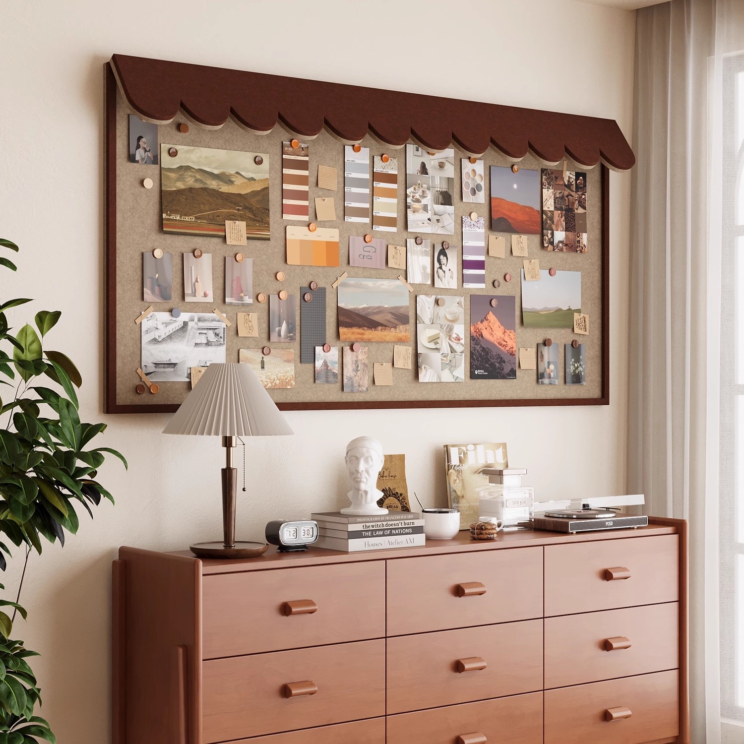 立体屋檐毛毡板照片墙复古感定 制墙贴软木板板相片展示